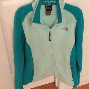 North Face two tone green fleece jacket